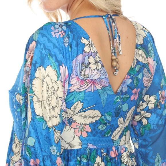 Johnny Was Blue Dove Dress Cover Up Floral Multi Silk M NWT Resortwear Boho Chic - Picture 4 of 6